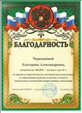 Благодарность Чернышовой Екатерине Александровне, за хорошую теоретическую и методическую подготовку за современные подходы и методы в области дошкольного воспитания подрастающего поколения 